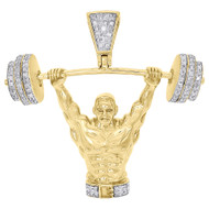 10K Yellow Gold Diamond Weight Lifting Bodybuilding Pendant 1.55" Charm 0.57 Ct.