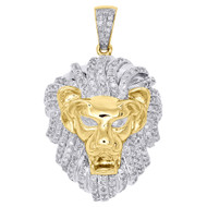 10K Yellow Gold Real Diamond Roaring Lion Head Pendat 1.50" Pave Charm 0.90 CT.
