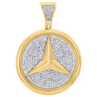 10K Yellow Gold Real Diamond Mercedes Medallion Pendant 1.75" Mens Charm 1.48 CT