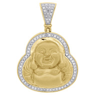 10K Yellow Gold Diamond 3D Laughing Prosperity Buddha 1.35" Pave Pendant 0.40 CT