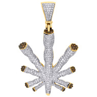 10K Yellow Gold Real White & Red Diamond Marijuana Leaf 1.90" Weed Charm 1.66 CT