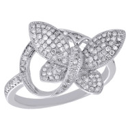 10K White Gold Genuine Diamond Butterfly Anniversary Cocktail Pave Ring 0.35 ct.