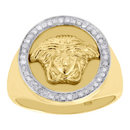 Diamond Medusa Statement Pinky Ring .925 Sterling Silver Mens Round Pave 0.26 Ct