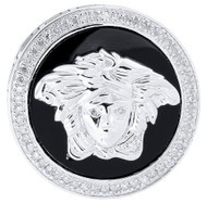 Diamond & Onyx Pinky Ring Mens .925 Sterling Silver Round Cut Pave Medusa .50 CT