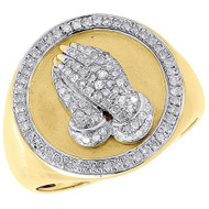 Diamond Praying Hands Pinky Ring .925 Sterling Silver Round Brushed 0.30 Ct.