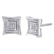 Diamond Square Kite Studs 10K White Gold Round Pave Fashion Earrings 0.17 Tcw.