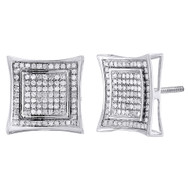 Diamond Square Kite Studs 10K White Gold Round Pave Fashion Earrings 0.42 Tcw.