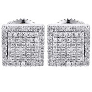 Diamond Earrings Mens 10K White Gold Round Cut Square Studs Fully Iced 0.25 Ct.