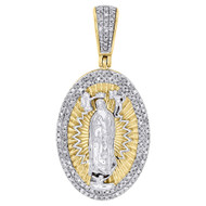 10K Yellow Gold Genuine Diamond Virgin Mother Mary Cherub Pendant Charm 0.35 Ct.