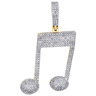 10K Yellow Gold Diamond Musical Beam Note Pendant 1.55" Mens Pave Charm 1.06 CT.