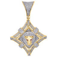 10K Yellow Gold Diamond Lion Head Statue Medallion Pendant 1.70" Charm 0.61 CT.