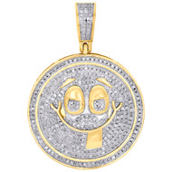 10K Yellow Gold Diamond Smiley Face Stuck Out Tongue Pendant 1.5" Charm 0.80 CT.