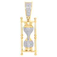 10K Yellow Gold Diamond Hourglass Sand Timer Pendant 1.45" Pave Charm 0.29 CT.