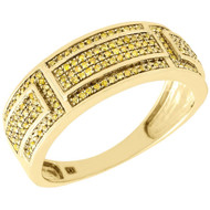Yellow Diamond Wedding Band Men's 10K Gold Round Pave Engagement Ring 0.40 Tcw.