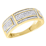 10K Yellow Gold Diamond Wedding Band Mens Round Cut Pave Engagement Ring 0.39 Ct