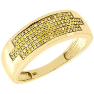 Yellow Diamond Wedding Ring Men's 10K Gold Round Pave Engagement Band 0.32 Tcw.