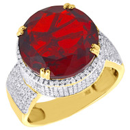 10k Yellow Gold Mens Diamond Royal Red Gemstone Fashion Pinky Ring Pave 1 Ct.