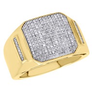 10K Yellow Gold Genuine Round Diamond Pinky Ring Pave Puffed Square Band 0.53 Ct
