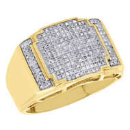 10K Yellow Gold Genuine Round Diamond Stepped Pinky Ring Mens Pave Band 0.51 Ct.