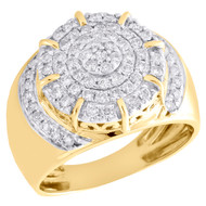 10K Yellow Gold Real Diamond Round Step Top 16mm Wide Pave Pinky Ring 1.04 CT.