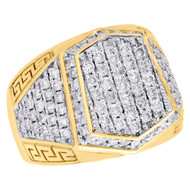 10K Yellow Gold Diamond Step Shank Hexagon Tier Statement Pinky Ring 1.93 CT.