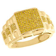 10K Yellow Gold Yellow Diamond Dome Step Shank Pinky Ring Fancy Band 0.49 CT.