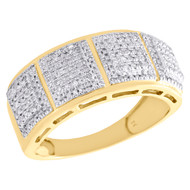 Mens 10K Yellow Gold Real Diamond Dome Tier Wedding Band 10mm Pave Ring 0.51 CT.