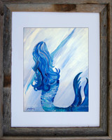 11 x 14 fine art Mermaid Print titled Looking Back by Tamara Kapan in an 11 x 14 inch barn wood frame