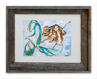 8 x 10 inch mermaid art print titled Sweet Dreams by Tamara Kapan in a 11 x 14 inch barn wood frame