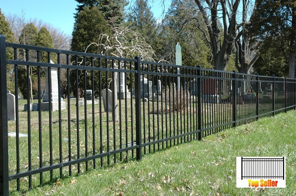 Wrought Iron Style Steel Fences - 3 Rail Flat top - 8 ft long ...