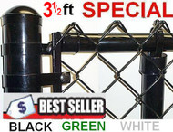 3-1/2 Ft Vinyl Coated System Complete includes 2"x 9 Ga. Mesh, 1-3/8" Top Rail, 1-5/8" Line Posts and Hardware, Price shown is per linear foot. Corner, End, Gate Posts and gates not included.