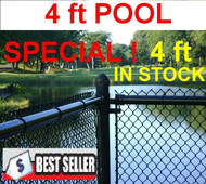 4 ft Black Chain Link Pool Safety Fence Kit , 1-1/4" 11 Ga Pool Mesh, 1-3/8" Top Rail Hvy .065 Ga, all Hardware, put total feet in Qty, Price is $/ ft. Line, Corner, End, Gate Posts and gates not included.