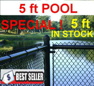 5 ft Black Chain Link Pool Safety Fence Kit.  1-1/4" 11 Ga Pool Mesh,  1-3/8" Top Rail Hvy .065 Ga, all Hardware, put total feet in Qty, Price is $/ ft. Line, Corner, End, Gate Posts and gates not included.