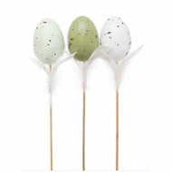 Easter Egg Pick with Feathers (Pack of 3) - Light Blue, Green and White