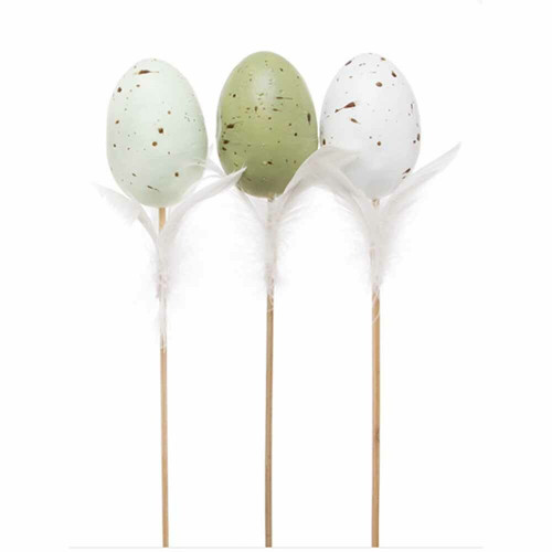 Easter Egg Pick with Feathers (Pack of 3) - Light Blue, Green and White