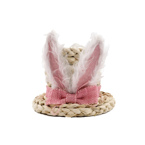Fawn Jute Robe Easter Hat with Pink Bunny Ears 