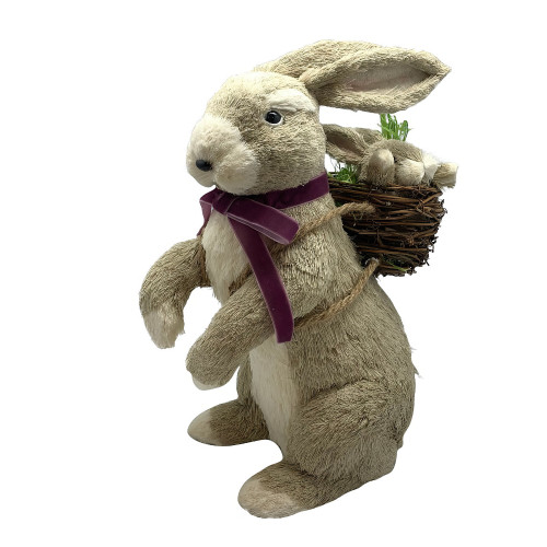 Festive Standing Bunny with Baby in Back Basket 