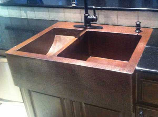 FHA- Custom Copper Farmhouse Sink Kitchen top mount Double sink -  www.coppersinksdirect.com