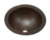 Small round copper bath sink in hammered copper.