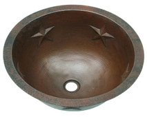 Round large copper sink with hammered stars