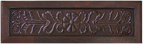 Copper kitchen sink with floral scroll burst apron front