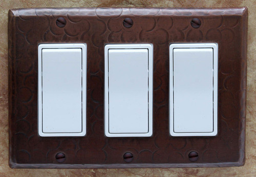 Triple rocker decora style hammered copper switch plate cover