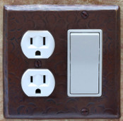 Outlet plug and decora rocker combo cover in copper