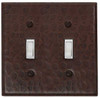 Double toggle switchplate cover in hammered copper