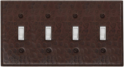 Quad toggle switchplate cover in hammered copper