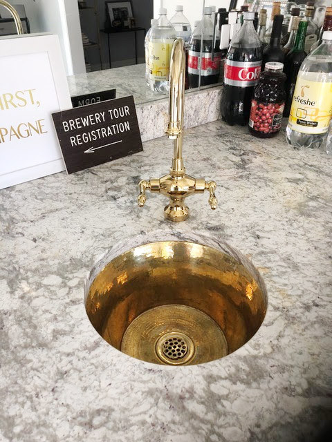 14 Brass Round Bar Sink, Hammered Brass