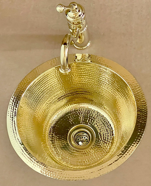 14 Brass Round Bar Sink, Hammered Brass