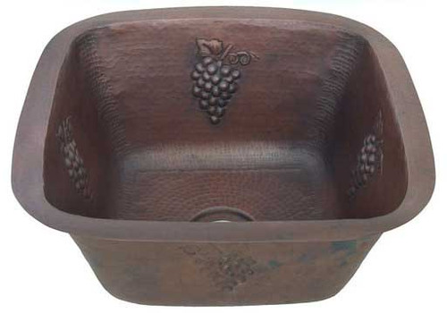 SBV15G-Square copper sink for the Bar with Grape Design