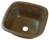 square copper bar sink with olive branch design