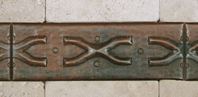 TL001-2"x 6" X Design Hammered Copper Tile Border Accent copper tile liner